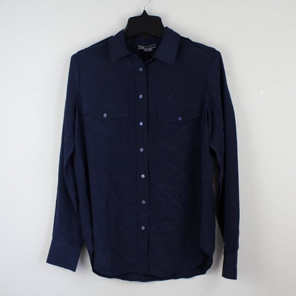 NEW VINCE Patch Pocket Long Sleeve Silk Blouse - Work to Dinner, Small - Picture 3 of 11